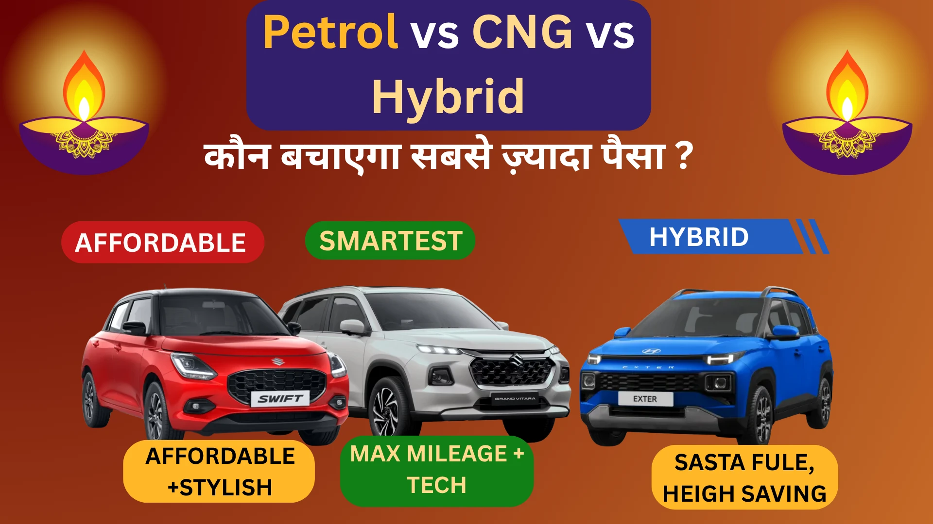 CNG vs Hybrid vs Petrol Cars Comparison 2025